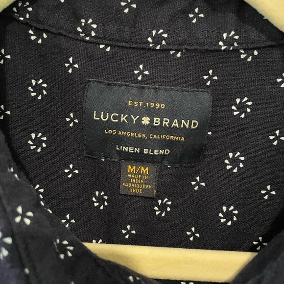 Men’s Lucky Brand Navy blue button down shirt with white novelty print. … - Picture 4 of 5